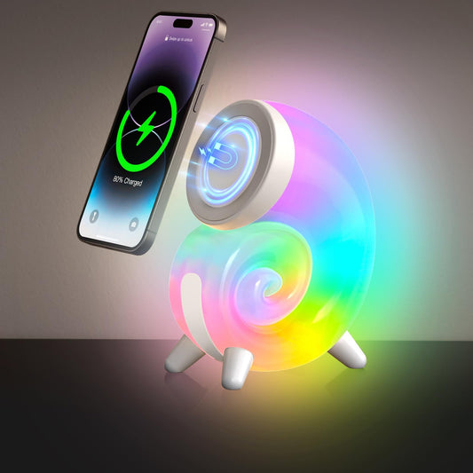 Mini Conch Magnetic Wireless Charging Atmosphere Lamp 15W Wireless Charging Station Touch to Adjust Lighting Colorful RBG Light (White) - Genzie